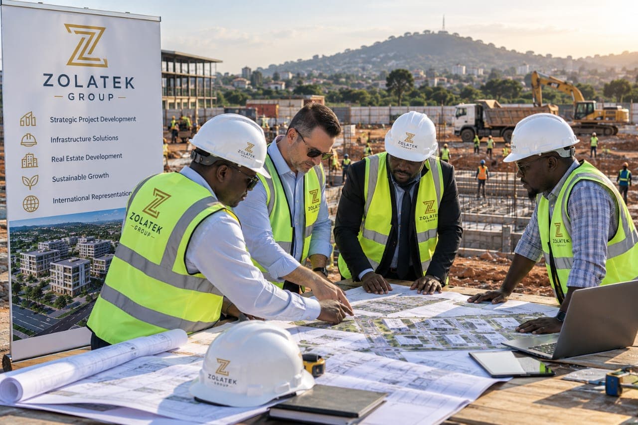 Construction team coordinating plans at a site table