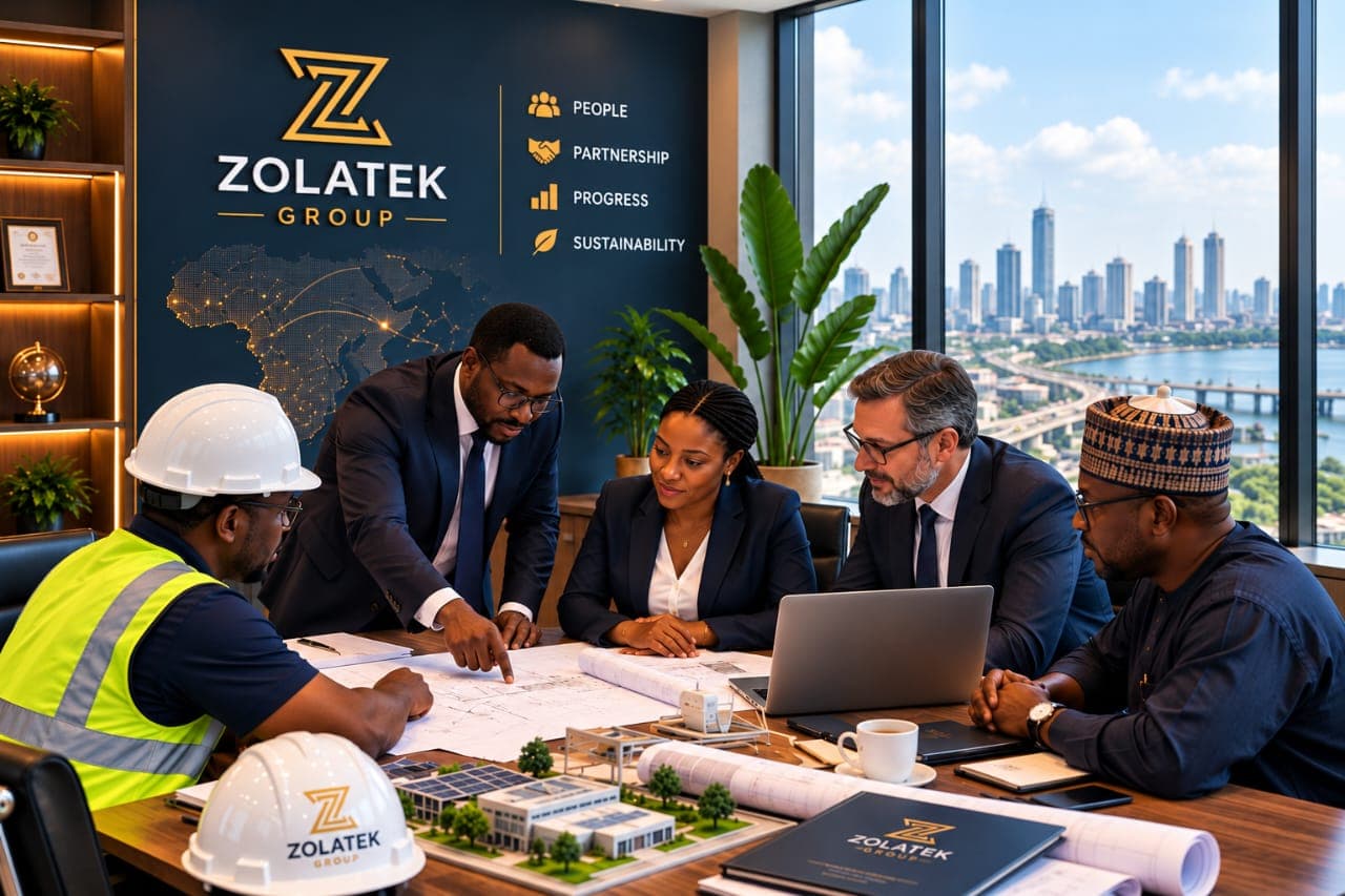 Zolatek Group team reviewing project plans in a meeting room